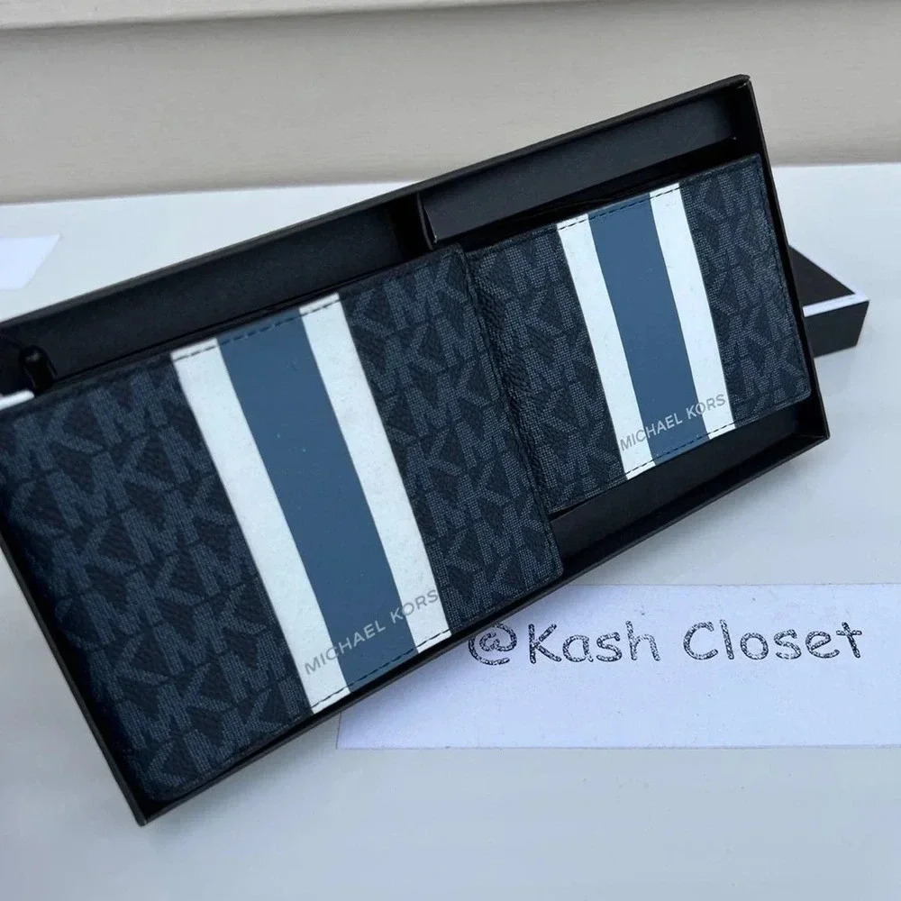 Michael kors Men Wallet Card Case Gift box set Admiral Multi